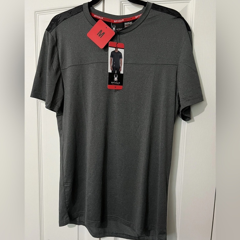 Spyder Active Sports Men's Stretch Workout Jersey Tshirt, Gray, Size Medium